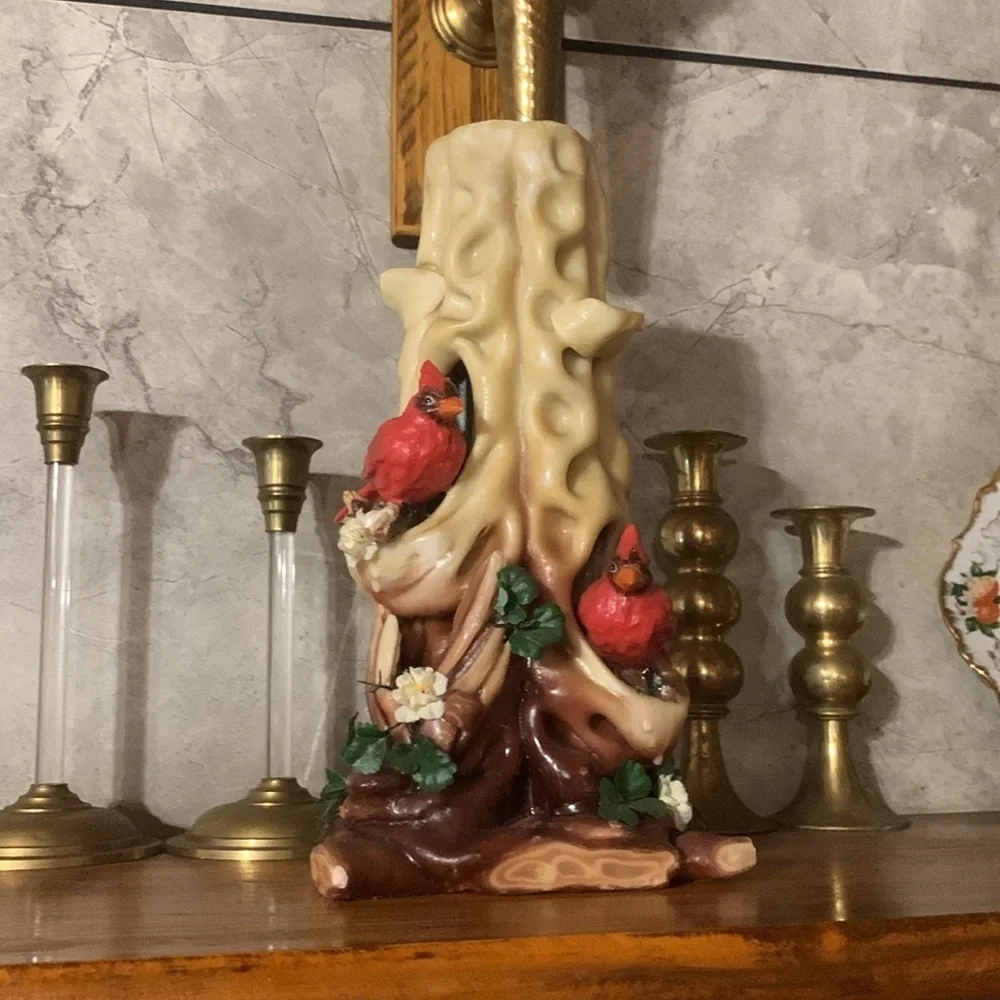 Vintage 1970s Hand Carved Wax Candle Sculpture With Cardinals Holiday Winter - Picture 15 of 17